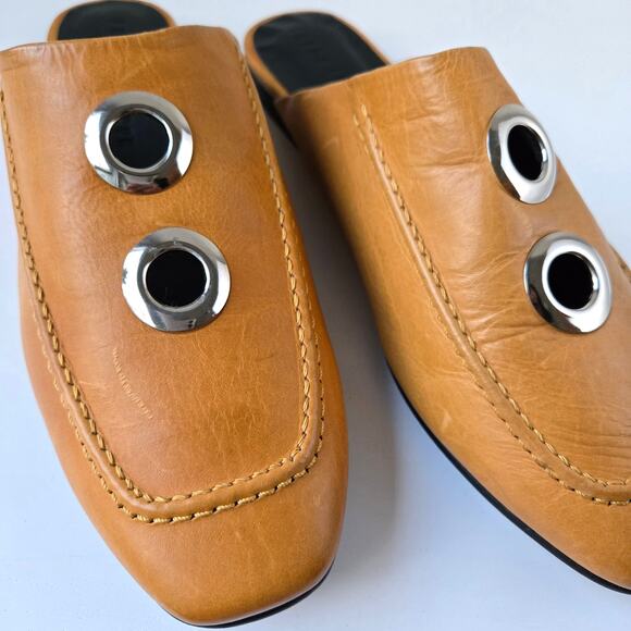 Freda Salvador NEW Ono Gingham Bow Tie Grommet Yellow Leather Mule Flats Size 7 - Picture 15 of 16